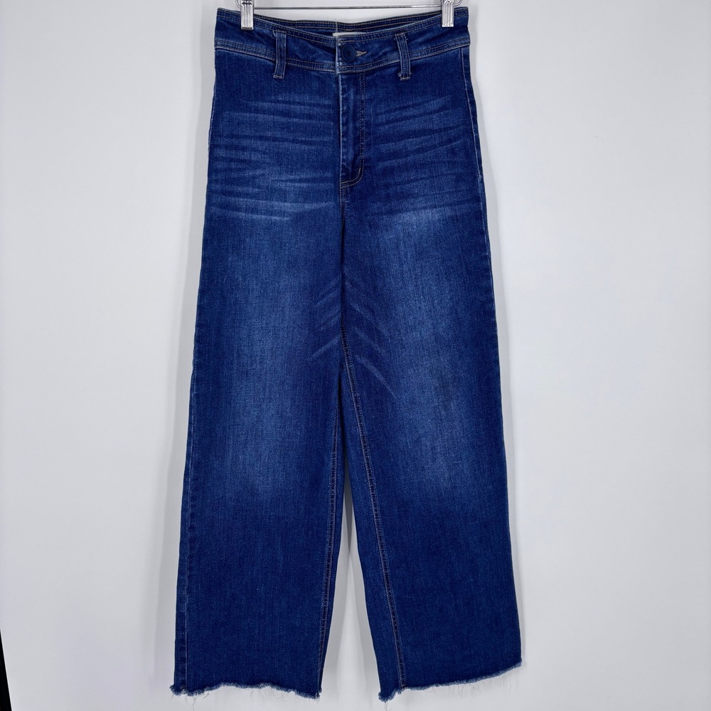 OAT New York High Rise Wide Leg Raw Hem Jeans Women 6/28 Dark Wash Denim Boho